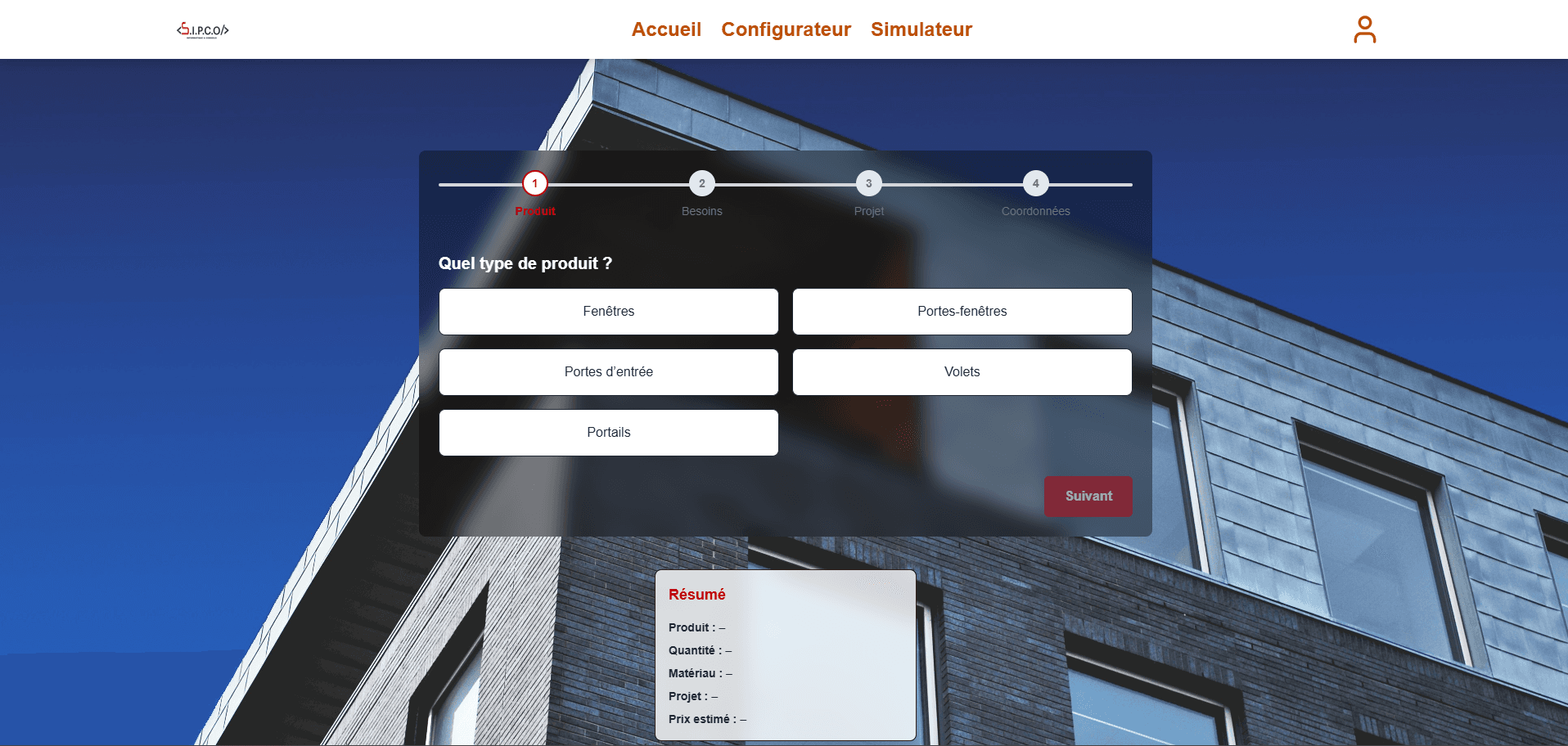 Exemple de simulateur web développé par SIPCO