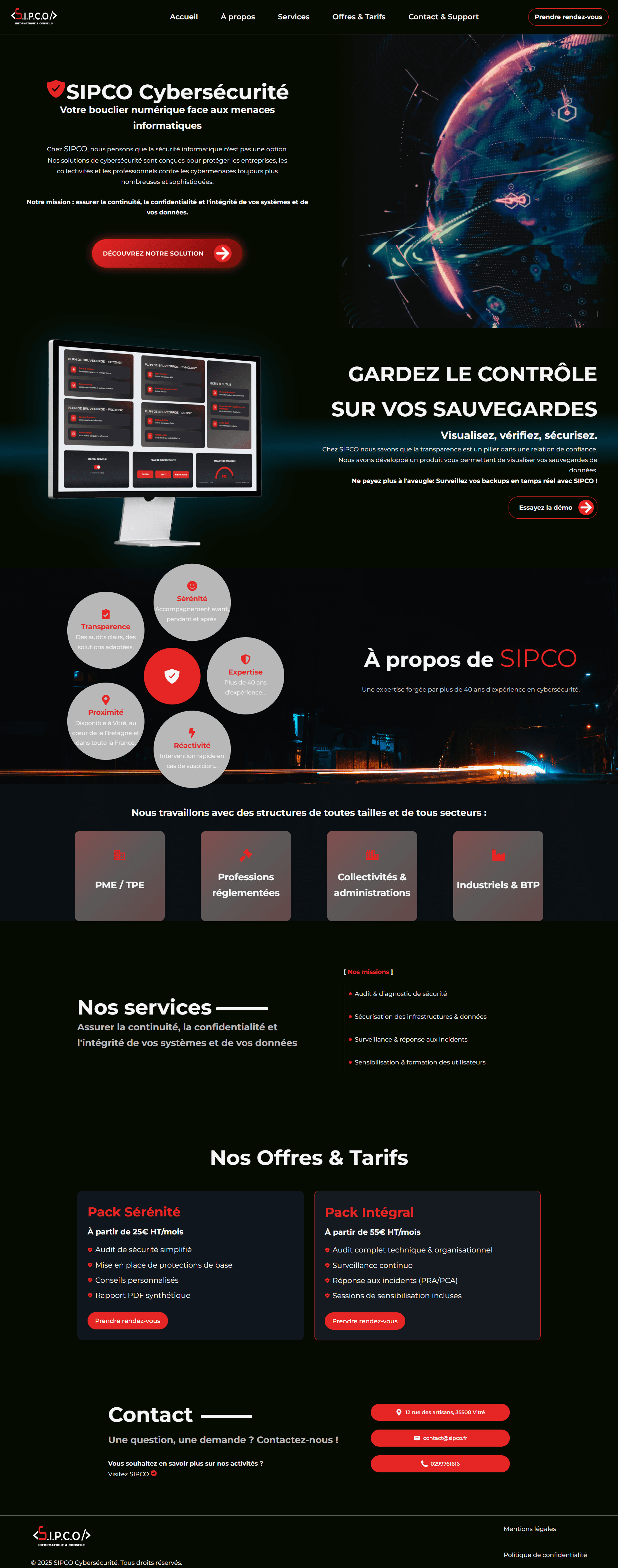 Exemple de page web développée par SIPCO